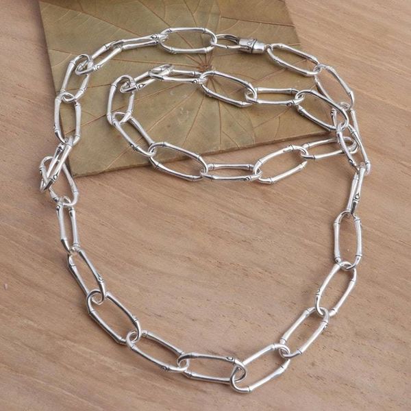 Alternate image for Bamboo Motif Link Necklace in Sterling Silver Bamboo Chain