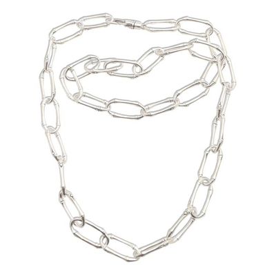 Alternate image for Bamboo Motif Link Necklace in Sterling Silver Bamboo Chain