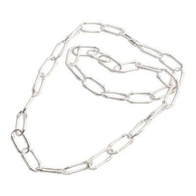 Alternate image for Bamboo Motif Link Necklace in Sterling Silver Bamboo Chain