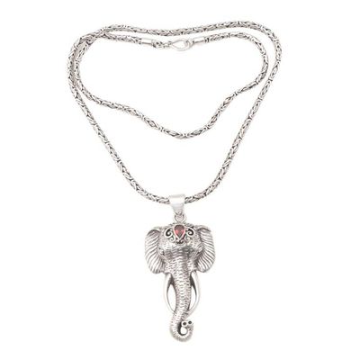 Alternate image for Mens Garnet Pendant Necklace with Elephant Motif Runs Wild in Red