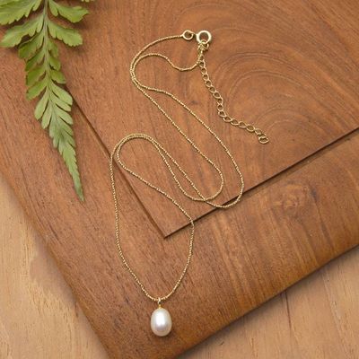 Primary image for 18k Gold-Plated Pendant Necklace with a Peach Cultured Pearl Golden Siren