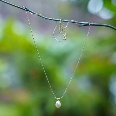 Alternate image for 18k Gold-Plated Pendant Necklace with a Peach Cultured Pearl Golden Siren