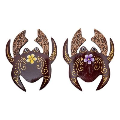 Alternate image for Set of 2 Hand-Painted Floral Crab-Shaped Wood Magnets Paradisial Crab
