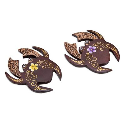 Alternate image for Set of 2 Hand-Painted Floral Crab-Shaped Wood Magnets Paradisial Crab