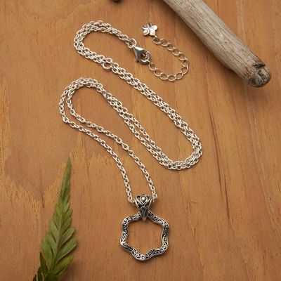 Alternate image for Artisan-Made Floral Oxidized and Polished Pendant Necklace Petals from Gianyar