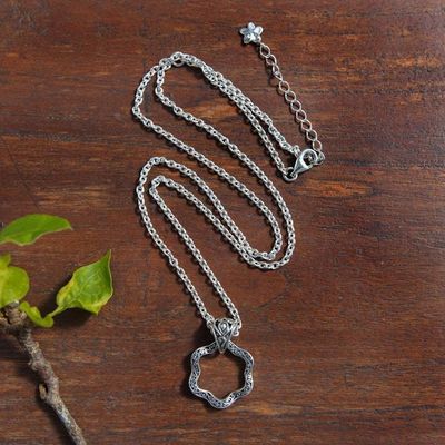 Alternate image for Artisan-Made Floral Oxidized and Polished Pendant Necklace Petals from Gianyar