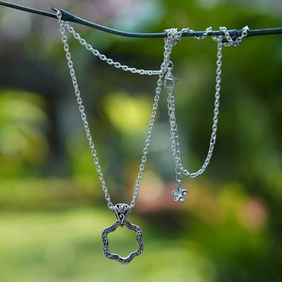 Alternate image for Artisan-Made Floral Oxidized and Polished Pendant Necklace Petals from Gianyar