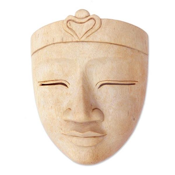 Alternate image for Handcrafted Hibiscus Wood Buddha Mask from Bali Heavenly Buddha