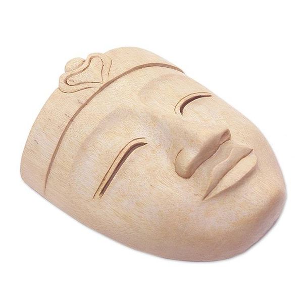 Alternate image for Handcrafted Hibiscus Wood Buddha Mask from Bali Heavenly Buddha