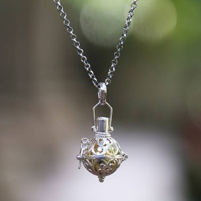 Primary image for Silver and Brass Harmony Ball Necklace with Garnet Light of My Life