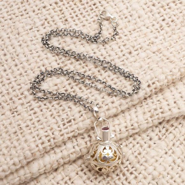 Alternate image for Silver and Brass Harmony Ball Necklace with Garnet Light of My Life