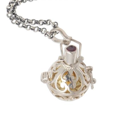 Alternate image for Silver and Brass Harmony Ball Necklace with Garnet Light of My Life