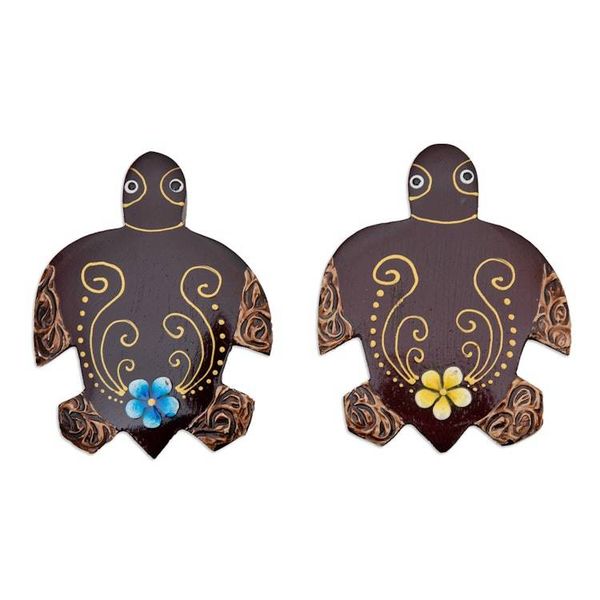 Alternate image for Set of 2 Hand-Painted Floral Turtle-Shaped Wood Magnets Paradisial Turtles