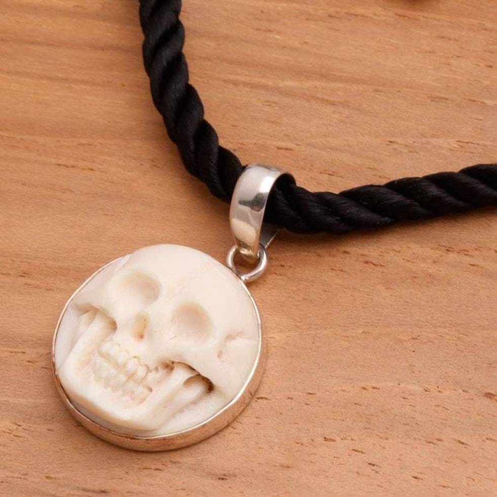 Handcrafted Bone Pendant Necklace 'Immortal Smile'