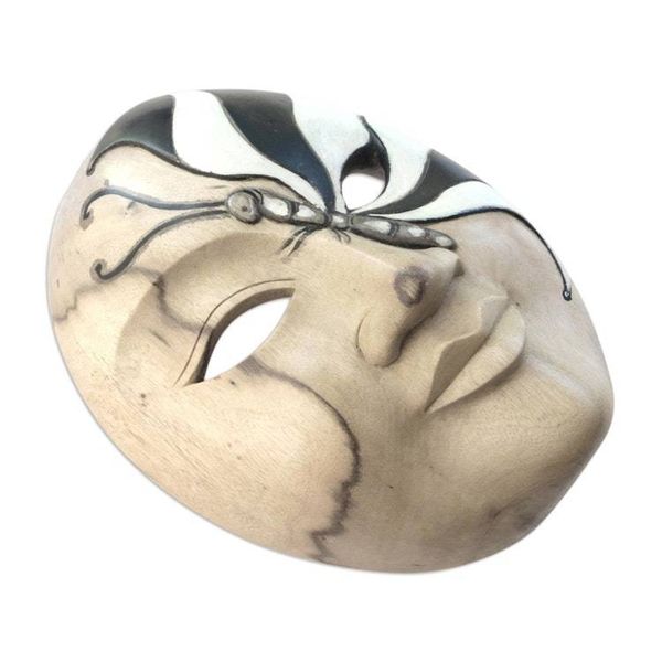 Alternate image for Balinese Hibiscus Wood Mask with Hand-Painted Butterfly Feminine Butterfly