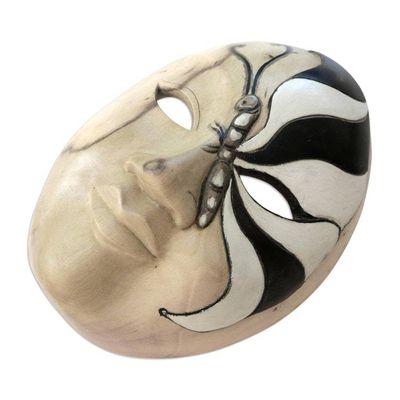Alternate image for Balinese Hibiscus Wood Mask with Hand-Painted Butterfly Feminine Butterfly