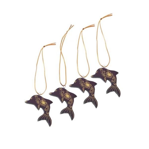 Alternate image for Set of 4 Handmade Mahogany Wood Dolphin Ornaments from Bali Morning Dolphins