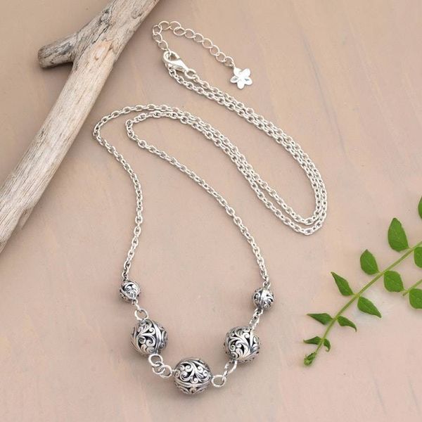 Alternate image for Balinese Folk Art-Themed Sterling Silver Station Necklace Jewels of Gianyar