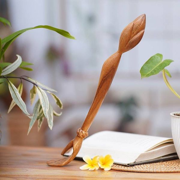 Alternate image for Lotus Flower Wood Hand Back Scratcher Hand Carved in Bali Lotus Ease in Natural