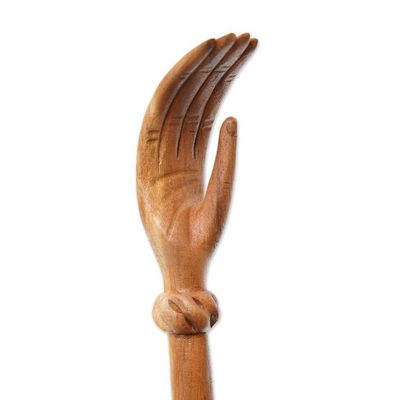 Alternate image for Lotus Flower Wood Hand Back Scratcher Hand Carved in Bali Lotus Ease in Natural