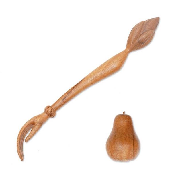 Alternate image for Lotus Flower Wood Hand Back Scratcher Hand Carved in Bali Lotus Ease in Natural