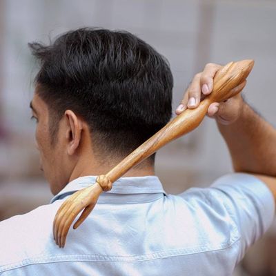 Alternate image for Lotus Flower Wood Hand Back Scratcher Hand Carved in Bali Lotus Ease in Natural