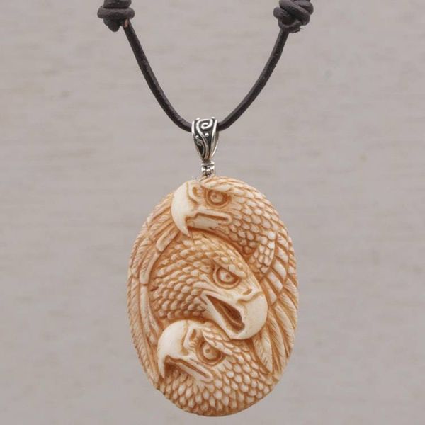 Alternate image for Handcrafted Eagle-Themed Bone Pendant Necklace from Bali Eagle Trio
