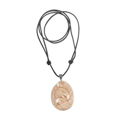 Alternate image for Handcrafted Eagle-Themed Bone Pendant Necklace from Bali Eagle Trio
