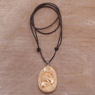 Alternate image for Handcrafted Eagle-Themed Bone Pendant Necklace from Bali Eagle Trio