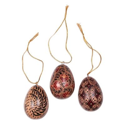 Alternate image for Hand Made Batik Wood Ornaments Set of 3 from Indonesia Kawung Eggs