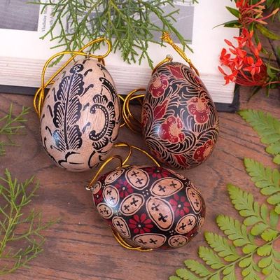 Alternate image for Hand Made Batik Wood Ornaments Set of 3 from Indonesia Kawung Eggs