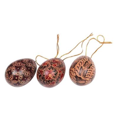Alternate image for Hand Made Batik Wood Ornaments Set of 3 from Indonesia Kawung Eggs