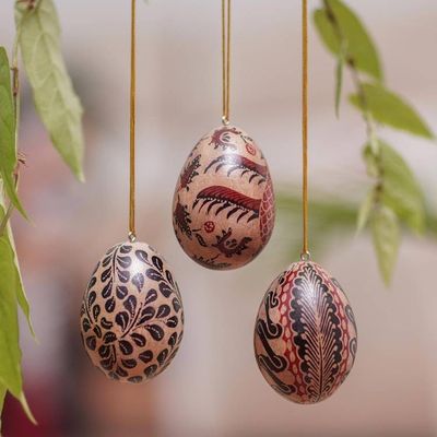 Alternate image for Batik Wood Egg Ornaments Set of 3 from Indonesia Parang Eggs