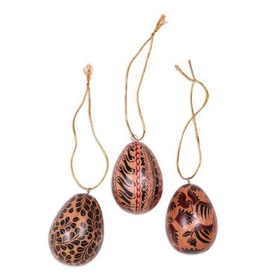Alternate image for Batik Wood Egg Ornaments Set of 3 from Indonesia Parang Eggs