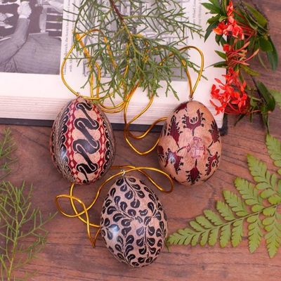 Alternate image for Batik Wood Egg Ornaments Set of 3 from Indonesia Parang Eggs