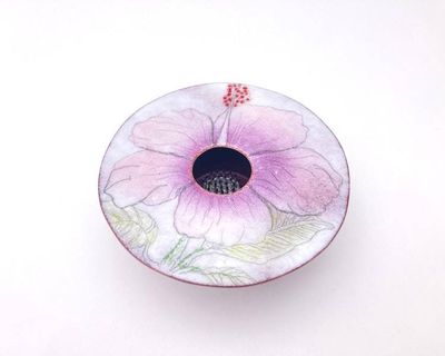 Alternate image for Copper Enamel Ikebana Vase with Handpainted Hibiscus Flower