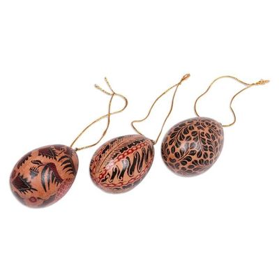 Alternate image for Batik Wood Egg Ornaments Set of 3 from Indonesia Parang Eggs