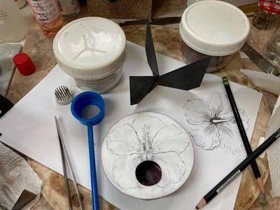 Alternate image for Copper Enamel Ikebana Vase with Handpainted Hibiscus Flower