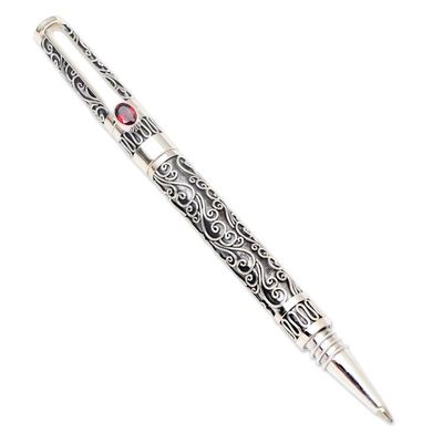 Alternate image for Keepsake Sterling Silver Ballpoint Pen with Red Garnet Balinese Love Song