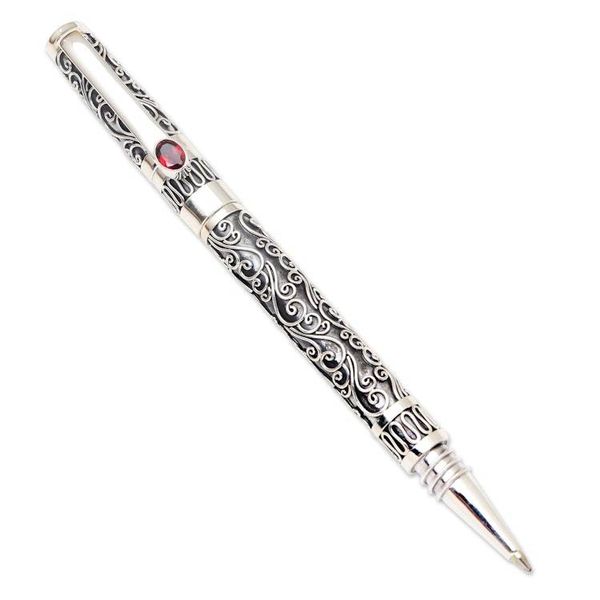 Alternate image for Keepsake Sterling Silver Ballpoint Pen with Red Garnet Balinese Love Song