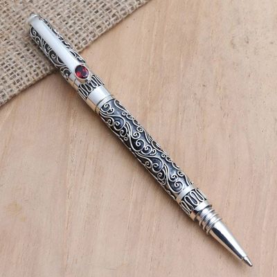 Alternate image for Keepsake Sterling Silver Ballpoint Pen with Red Garnet Balinese Love Song