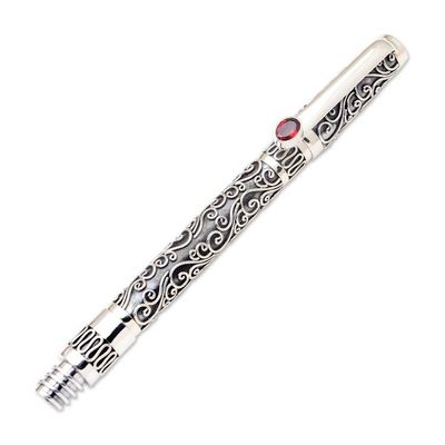 Alternate image for Keepsake Sterling Silver Ballpoint Pen with Red Garnet Balinese Love Song