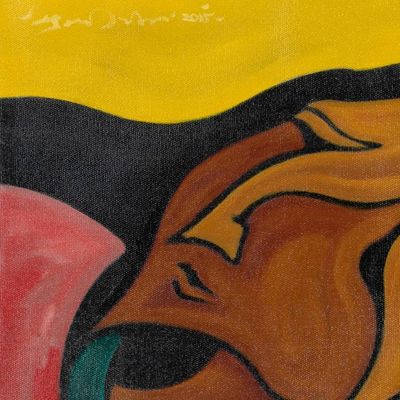 Primary image for Modern Abstract Signed Acrylic Portrait of a Girl from Java A Little Girl