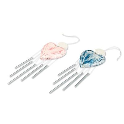 Alternate image for 2 Shabby Chic Hand-Carved and Painted Wood Heart Wind Chimes Heartfelt Melodies