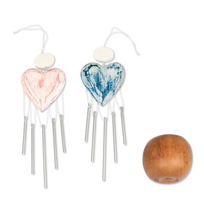 Alternate image for 2 Shabby Chic Hand-Carved and Painted Wood Heart Wind Chimes Heartfelt Melodies