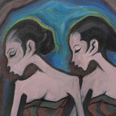 Alternate image for Sisterhood-Themed Modern Acrylic Portrait of Two Women Sisterhood