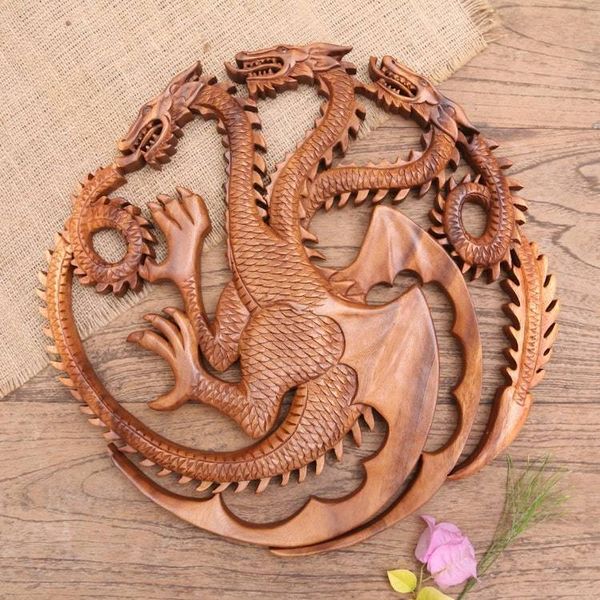 Alternate image for Handmade Suar Wood Dragon-Motif Relief Panel King Ghidorah