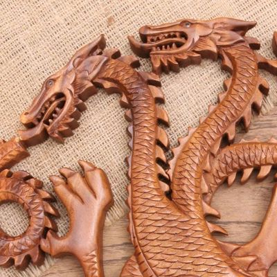 Alternate image for Handmade Suar Wood Dragon-Motif Relief Panel King Ghidorah