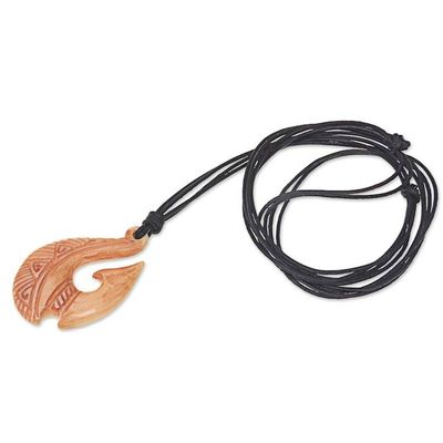 Alternate image for Black Bone Unisex Hand Carved Bone Necklace Antique Fish Hook