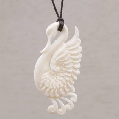 Primary image for Handcrafted Bone Swan Pendant Necklace from Bali Noble Swan